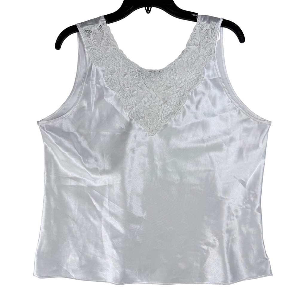 Cinema Etoile Camisole Women Large White Satin Lace V-Neck Coquette Romantic